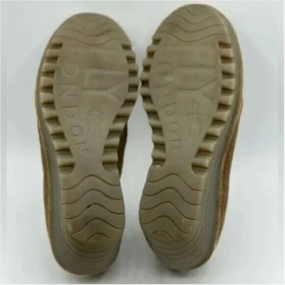 Fly London Yury Peep Toe Wedge Tan Shoe Nubuck Perforated Size EU 38 - Picture 8 of 10